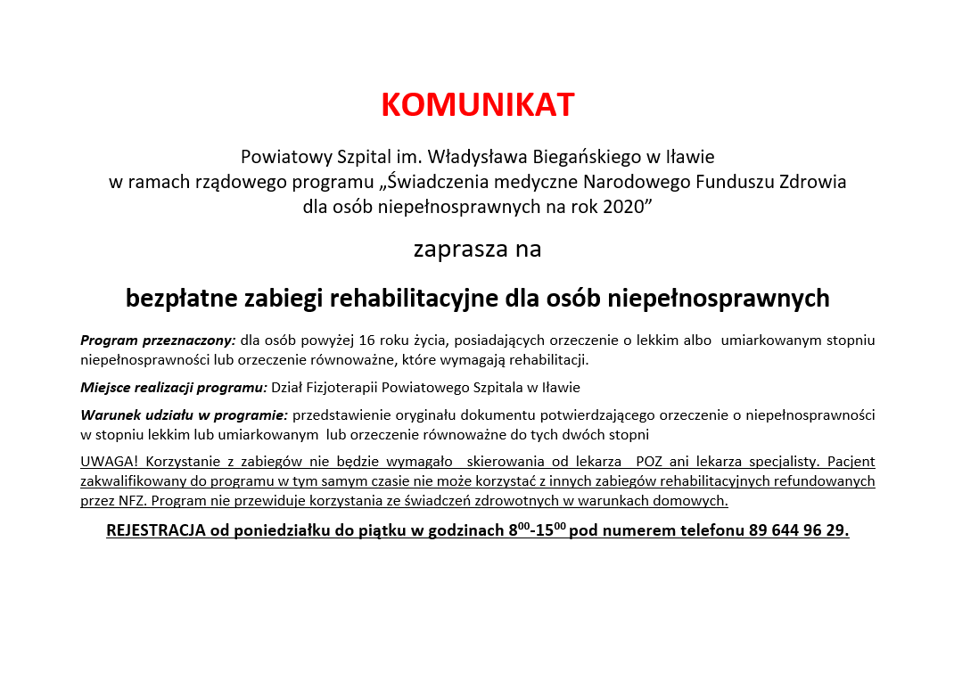 Komunikat Rehabilitacja